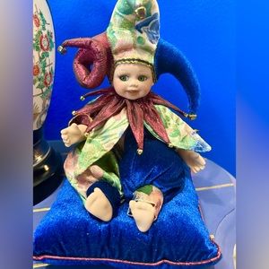 Vintage Mardi Gras Little Girl Clown Porcelain Doll